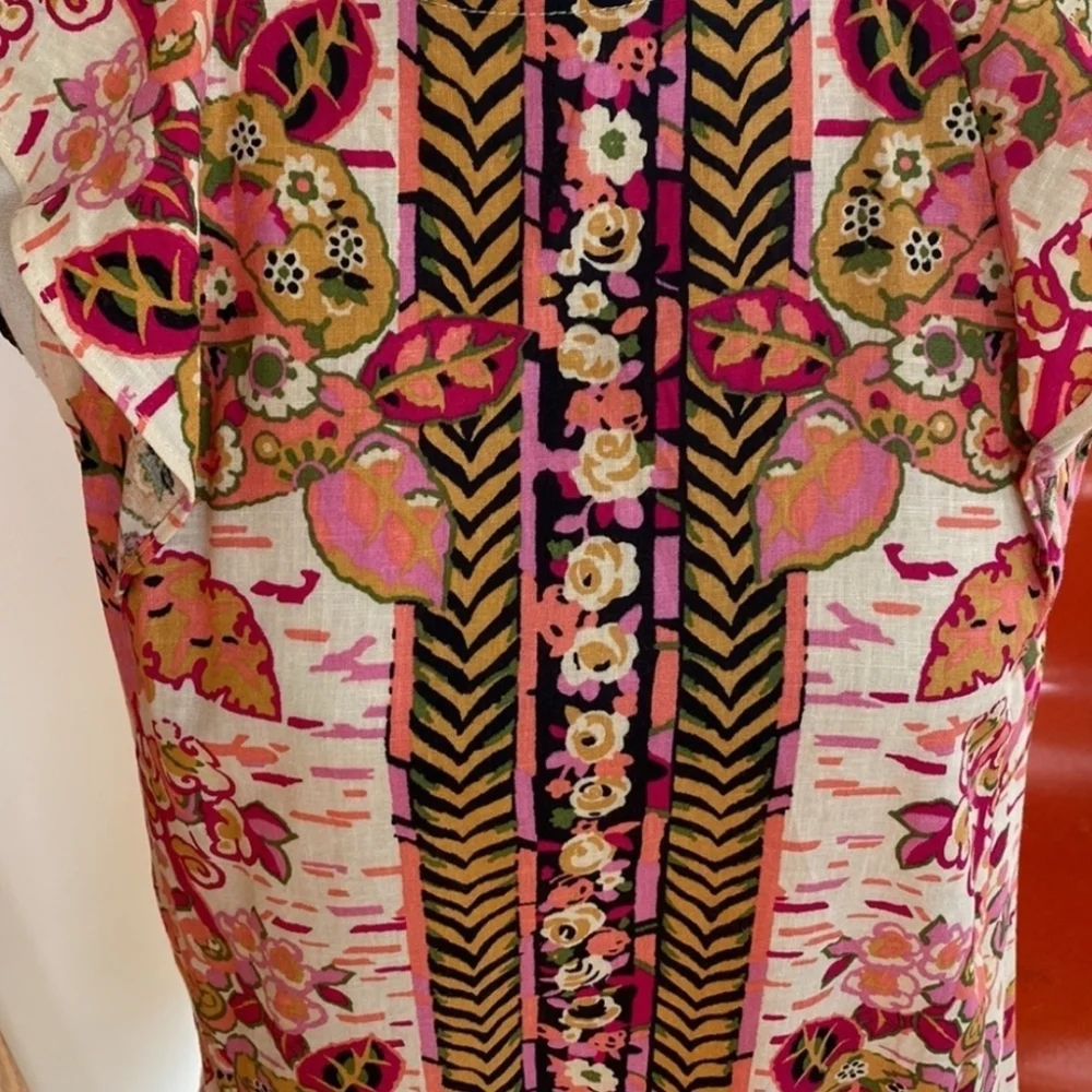 Free People Summer in Tulum Tunic Dress M Pink Combo Ruffle Tie Back - NWT - Picture 7 of 12